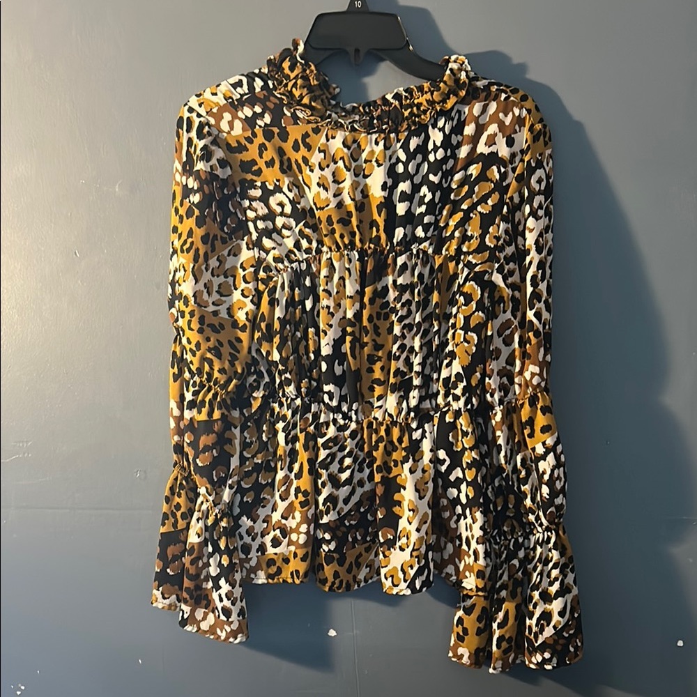 Leopard Print Ruffle Blouse